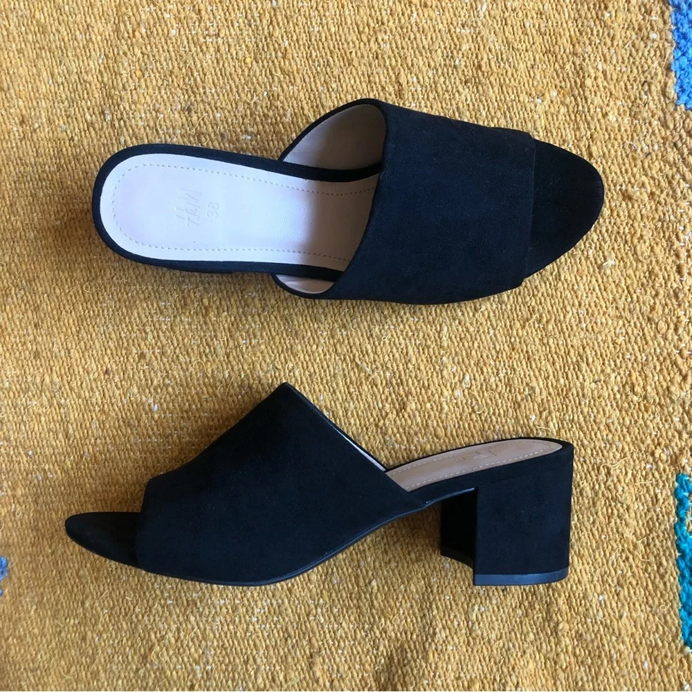 H&M Black Suede Mules Size 38 - Picture 2 of 6